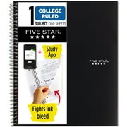 Five Star Spiral Notebook, 1 Subject, College Ruled Paper, 100 Sheets, 11" x 8-1/2", School, Wired, Black (72057)