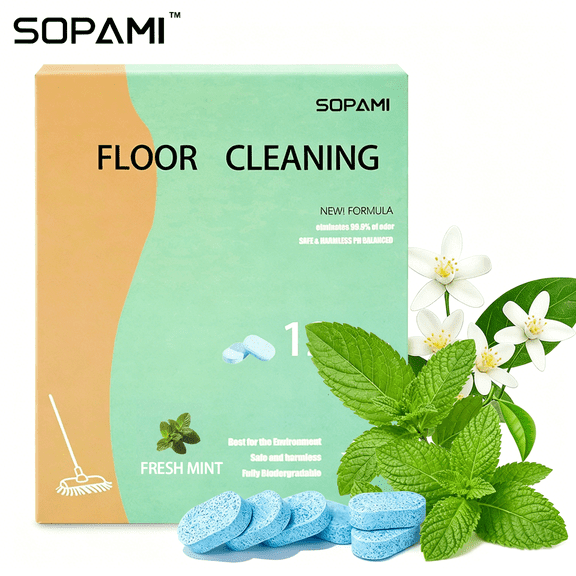 SOPAMI Floor Cleaning Tablets Deep Cleaning Solution for Hardwood,Tile,Laminate,Vinyl, Suitable With All Robot Vacuums with Mopping and Cordless Wet/Dry Vacuum Mop Cleaner Mint Scent,12 count