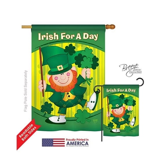 Breeze Decor 02025 St Pats Irish For A Day 2-Sided Vertical Impression House Flag - 28 x 40 in.