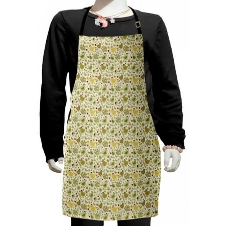 

Spring Kids Apron Chicken Ladybug and Bees Ornamental Nature Composition on Polka Dotted Backdrop Boys Girls Apron Bib with Adjustable Ties for Cooking Baking Painting Green Khaki by Ambesonne