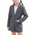 thumbnail image 2 of Girls Blazer Dress, Solid Color Lapel With Chain Belt, Long Sleeve Casual Suit Jacket For Kids Gray 14-15Years, 2 of 5