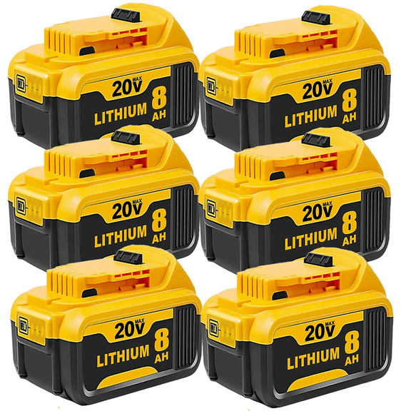 DW 6Pack 20V 8Ah Lithium-lon Battery Replacement  Compact XR Design, High-Capacity Power, Compatiblewith DCB205 DCB200 DCB203 DCB206 DCB208 20-Volt Cordless Power Tools, Long-Lasting , Reliable and D