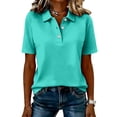 thumbnail image 5 of Dwellite Polo Shirts for Women Golf Button Collared Summer Short Sleeve Tops Lightweight Work Polo Shirt Blouses Cyan XL, 5 of 5