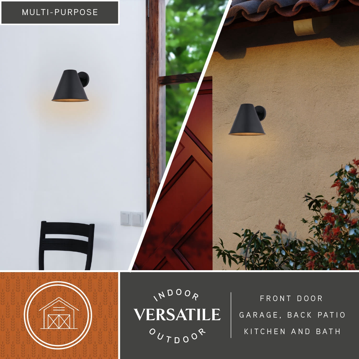 Smith 9 in. H Black Outdoor Hardwired Sconce Wall Light made of Durable Steel, Metal Shade, Dark Sky Compliant