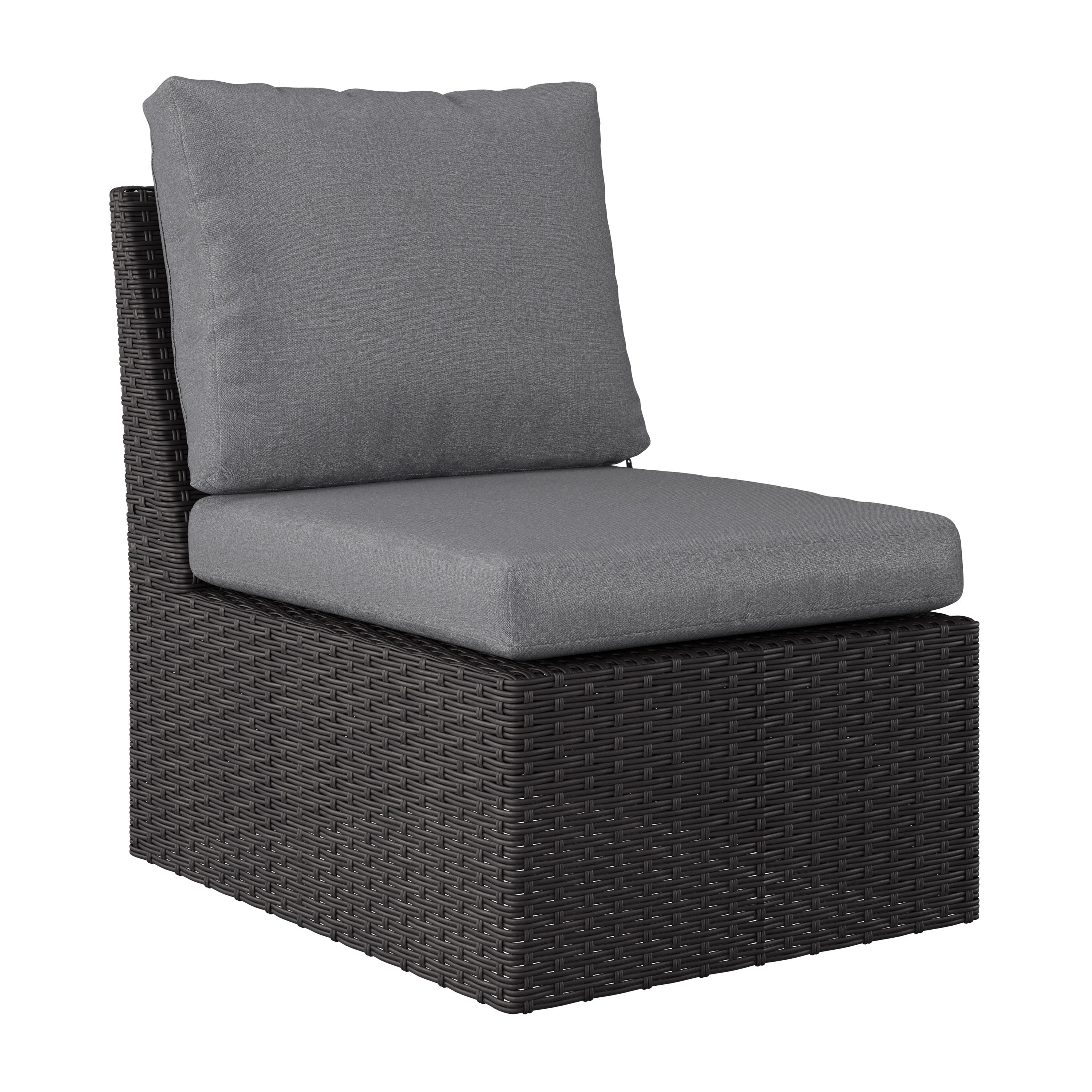 CorLiving Brisbane Rust-Resistant Resin Wicker Middle Outdoor Patio Sectional Piece with Cushions, Charcoal Grey/Light Grey