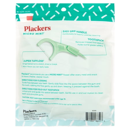 Plackers Micro Line Dental Floss Picks, Fold-Out FlipPick, Tuffloss, Fresh Mint Flavor, 150 Count