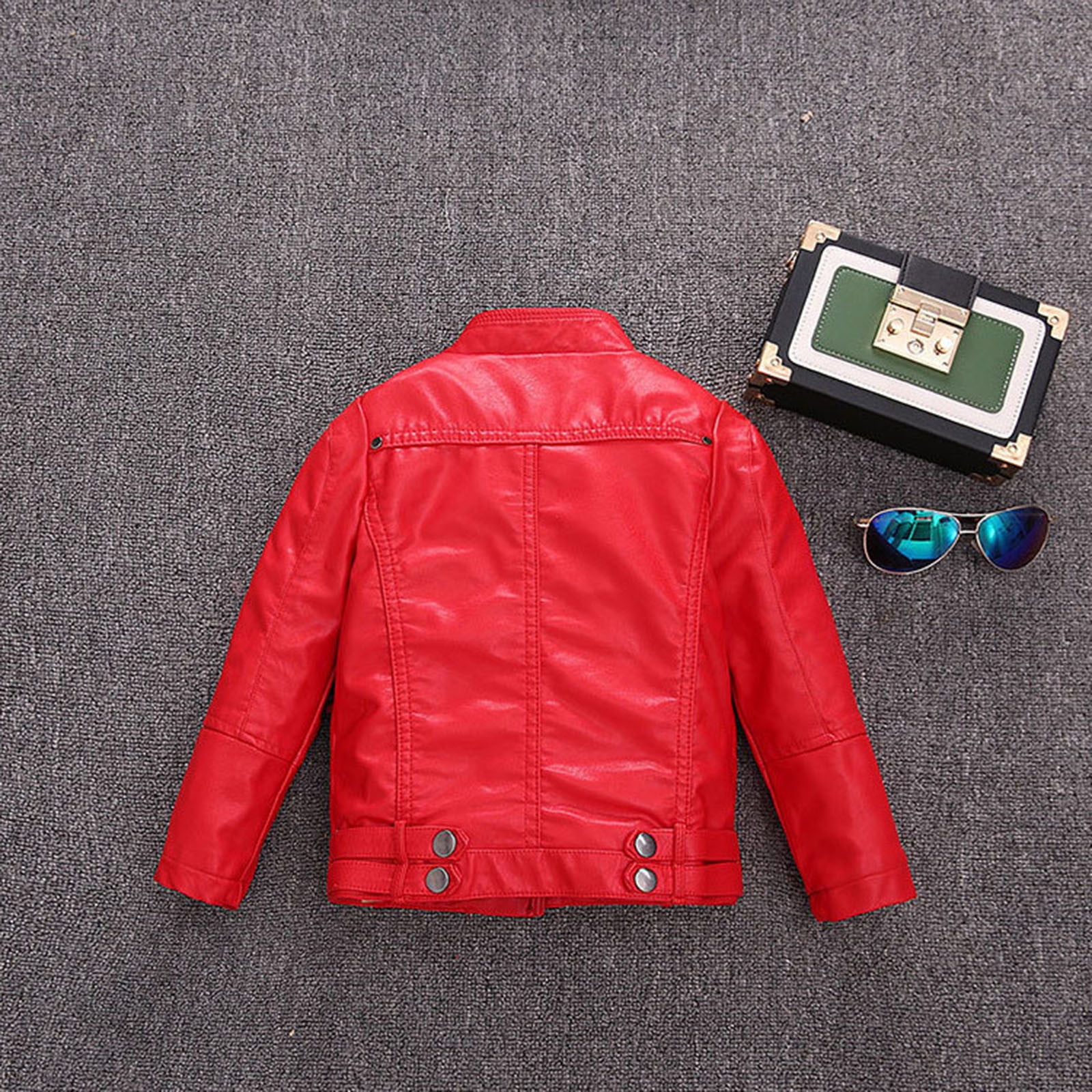 Linfrsh Kids Girls Spring Leather Jacket Motorcycle Coat For Boys Leather Jacket Fashion Red,9-10 Years