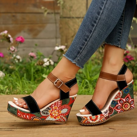 

Women s floral wedge sandals with sponge cake soles