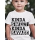 thumbnail image 1 of Boys' "Kinda Sweet Kinda Savage" Graphic Tee - Fashionable Round Neck T-Shirt with Bold Black Lettering & Palm Tree Applique, Perfect for Spring/Summer, 1 of 6