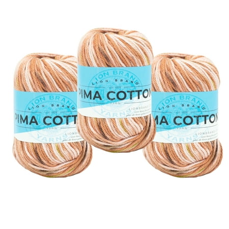 UPC: 0842093129318 | Lion Brand Yarn Pima Cotton Auburn Basic Medium Cotton Multi-color Yarn 3 Pack