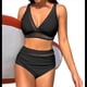 thumbnail image 3 of Bikini de Cintura Alta de para Mujer, Traje de Baño con Cuello en V y Control de Abdomen. Negro XL, 3 of 7