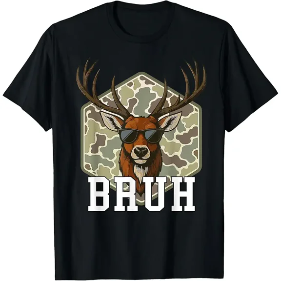Bruh Deer Funny Deer Hunting Camo Hat Youth Teens Kids Slang Unisex T-Shirt, up to Size 5XL