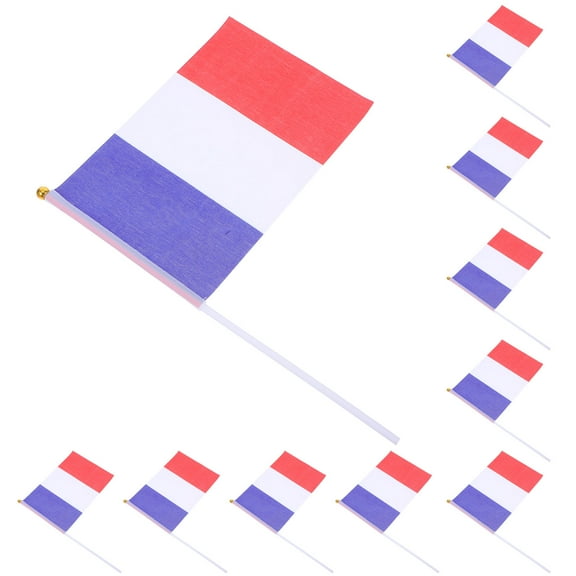 MLINS French Flag Mini Table Flags with Pole for Party Decorations Made from Polyester Multi Color 25 Pieces