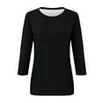 thumbnail image 4 of Shirt for Women's Fashion Casual Raglan Sleeve Round Neck 3/4 Sleeve Loose Solid Color T-Shirt Ladies Top, 4 of 5