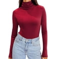 thumbnail image 1 of Duoif Hauts pour Femmes à Manches Longues, Chemise Moulante à Col Montant, sous-Vêtements Thermiques Doux, Mode Automne, Col Roulé, Rouge P, 1 of 4