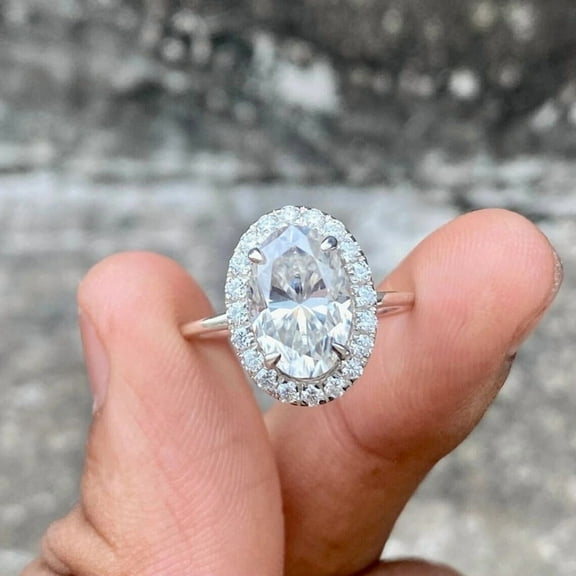 solitaire jewels 2.5CT Oval Moissanite Halo Engagement Ring For Women, 14K Yellow Gold