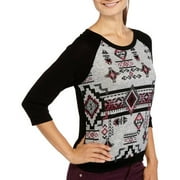 Juniors' 3/4 Raglan Sleeve Sweatshirt with Banded Bottom