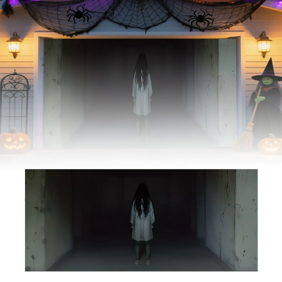 Halloween Garage Door Banner Cover 6.8 x 15.7 ft Happy Halloween Garage Door Decoration Outdoor Indoor Hanging Banners Scary Pumpkin Ghost Bats Photo Props Backdrop for Wall House Party Decor