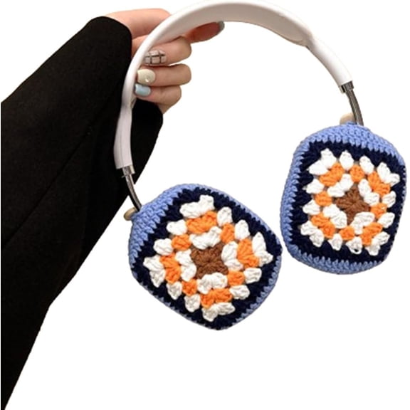 Cute Soft Handmade Knitted Fur Fluffy Flower Plush Case for AirPods Max Headphones,Cartoon Earphones Cover Multicolour for Girls Women