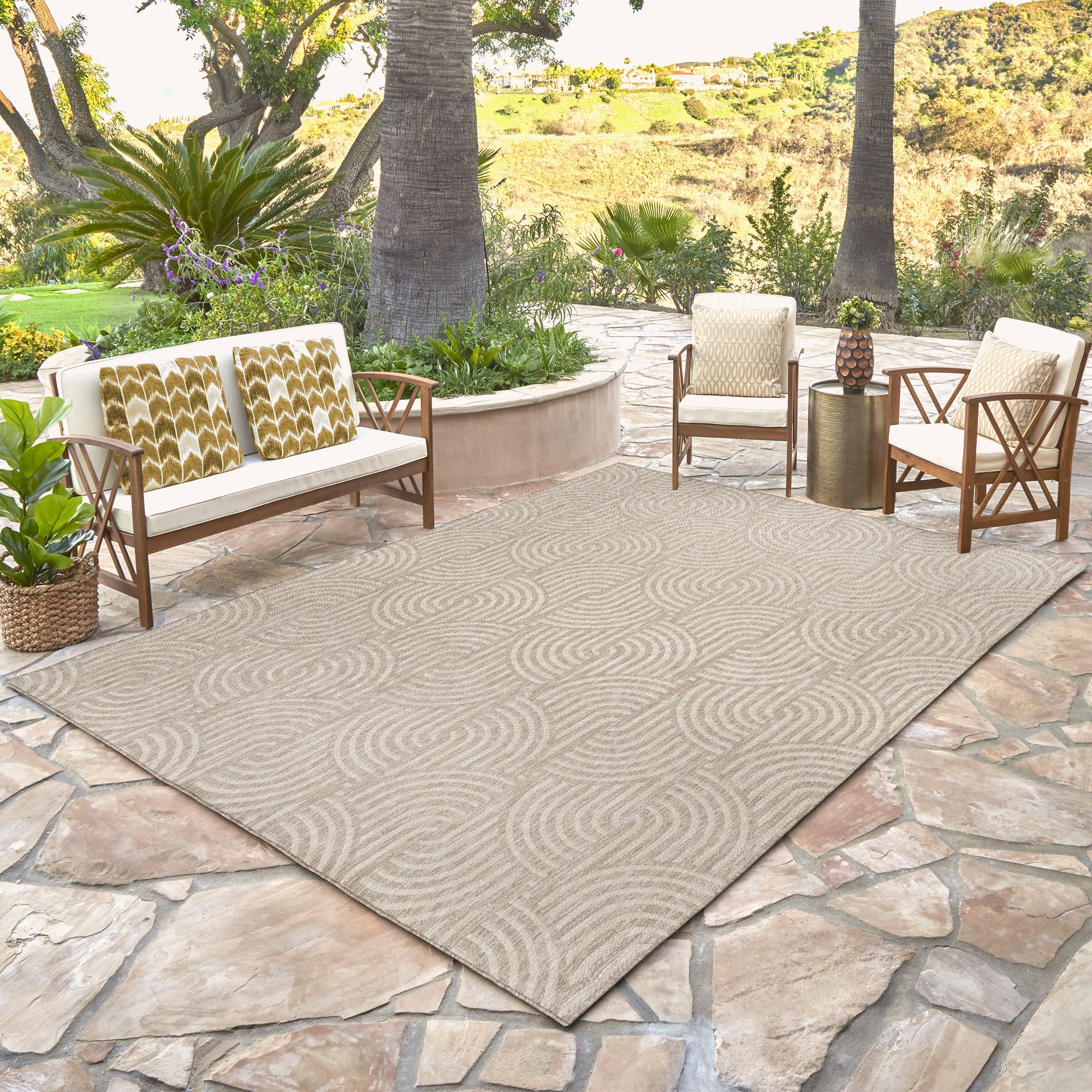 Savara Nima Indoor/ Outdoor Polypropylene Beige Flat Weave Area Rug, 6x9