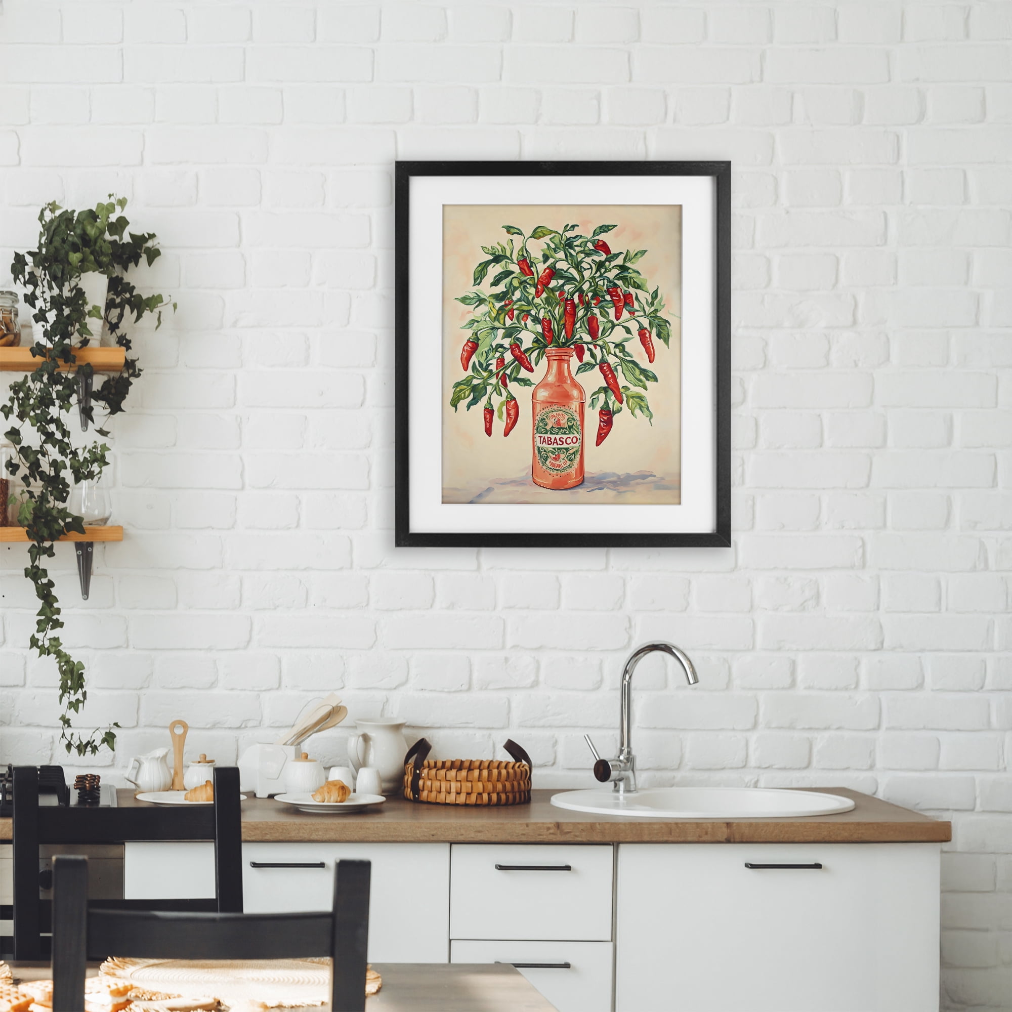 Stupell Industries Chili Peppers in Hot Sauce Vase Black Framed Print Under Glass, design by The Prints Vibe