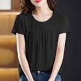 thumbnail image 2 of FRSASU Women's Short Sleeve Crew Neck Cotton Linen Shirts Summer Ruched Front Vacation Solid Color Casual Daily Blouse Black, 2 of 5