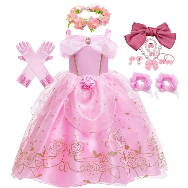 Vestido de princesa Aurora para niñas, disfraz de Cosplay de Bella Durmiente, regalo de Navidad para niños, vestido de baile Floral, ropa de fiesta de lujo, 10 Fivean unisex