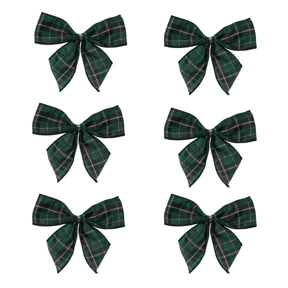 Northlight 2-Loop Christmas Bow Decorations - 5.5" - Green and Black - Pack of 6