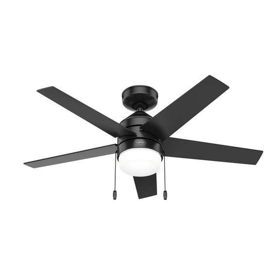 Restored Hunter Fan 44 inch Matte Black Ceiling Fan with Light and Pull Chain, indoor ceiling fan for Bedroom, Living Room/Family Room, Dining Room, Kitchen, Office (Refurbished)