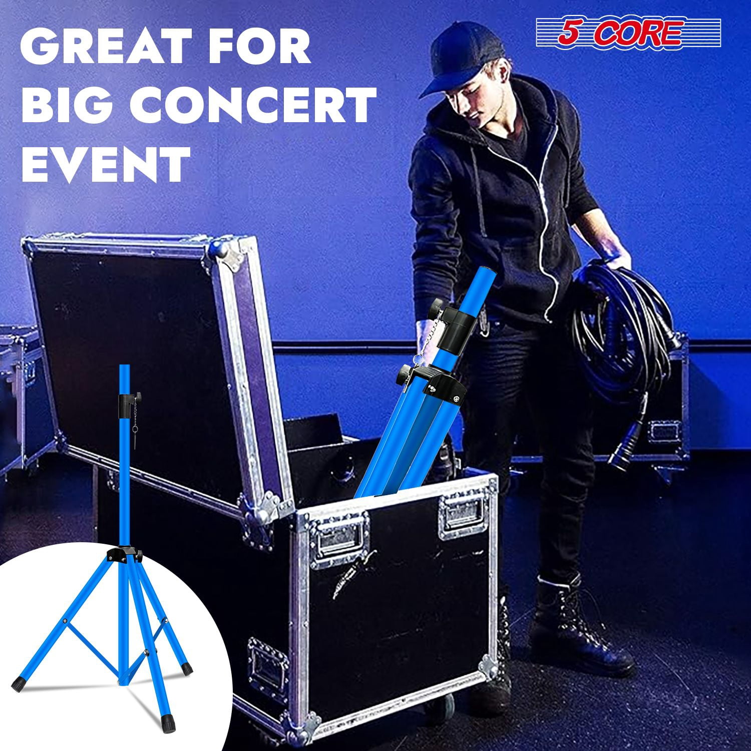 Speaker Stand 2Pcs Tripod Floor Tall Adjustable Up to 72 Inch DJ Studio Monitor Stands Pole Mount