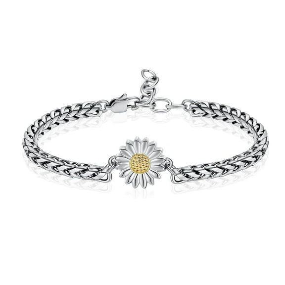 Stainless Steel Sunflower Urn Pendant Length Adjustable Chain Link Bracelet Funeral Urns Bracelet for Cremation Ashes Keepsake Memorial Jewelry