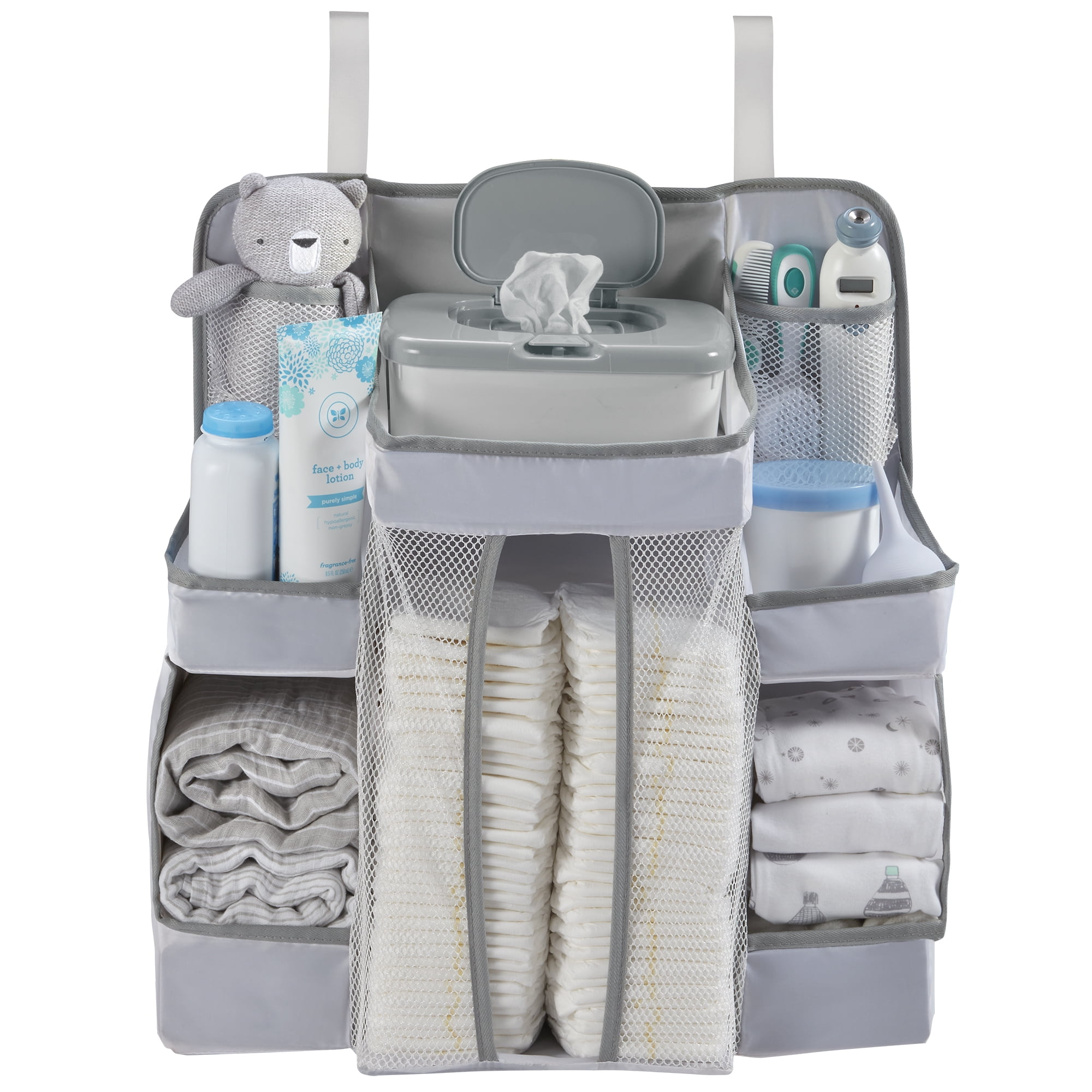 Grey Colour Baby Shower Gifts *Bonus* Foldable Baby Changing Mat and Gift Box LittleCherrubCo Baby Nappy Caddy Organiser Large Compartment Spaces with Dividers Newborn Essentials Baby Caddy