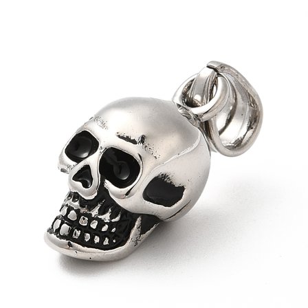 5 pc 304 Stainless Steel Pendants Skull Charm Antique Silver 19x9x10mm Hole: 6x4.5mm