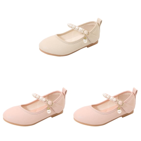 Dpytoraw Girls Pearl Mary Jane Dress Shoes, Toddler/Little/Big Kids Flat Ballet Flats for Weddings & Parties Sizes 9