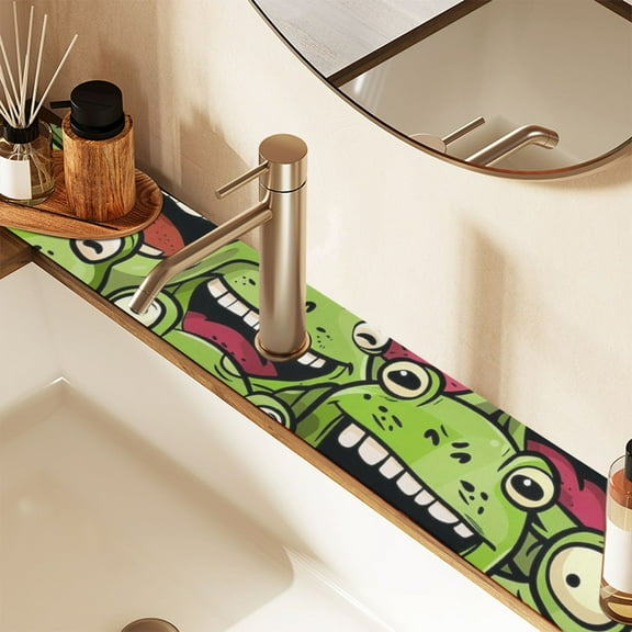 2 Pack Funny Cartoon Frogs Face Faucet Mat for Kitchen Sink 30'' Sink Splash Guard Mat Super Absorbent Fast Drying Drain Pad