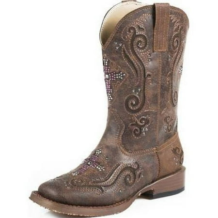 - Roper Western Boots Girl Cross Crystal Inlay Brown 09-018-1901-0098 BR
