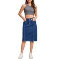 thumbnail image 2 of INSPIRE CHIC Women's Jean Skirts High Waist A Line Elastic Back Waist Casual Knee Length Denim Skirt L Dark Blue, 2 of 6