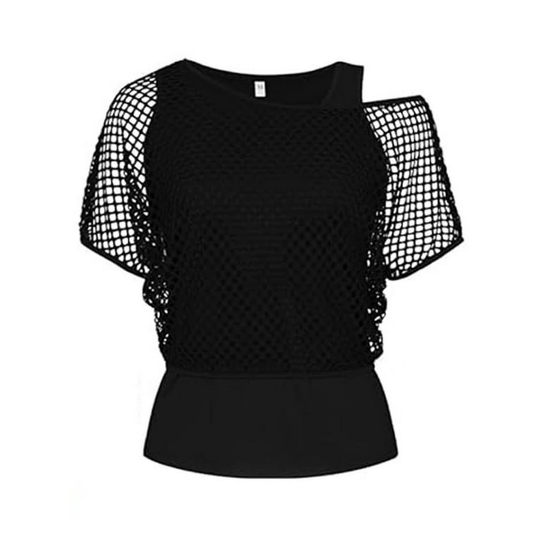 DAFPZW Womens Off Shoulder Tops Sexy Fishnet T-Shirt Short Sleeve 80s 90s  Costume Neon Clothes - Walmart.com