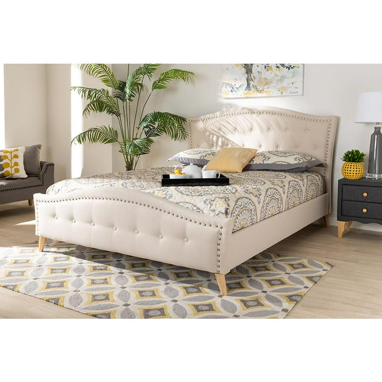Baxton Studio Felisa Upholstered Wood King Platform Bed in Beige