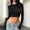 Black, variant on Women's Sexy Long Sleeve Crop Top 2023 Crew Neck Basic Fitted Tight Cropped T Shirts Ladies Long Sleeve T Shirts Apparel T Shirt Dry Tee Shirts Women Women's T Shirt Girls Shirts Long Sleeve Short