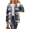 thumbnail image 2 of Womens Fall Fashion Flannel Shackets Plaid Button Down Jacket Casual Long Sleeve Fleece Shirt with Pockets Dark Gray M, 2 of 7