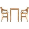 thumbnail image 4 of 3 Piece Teak Wood Castle Outdoor Patio Bistro Bar Set including 27" Bar Table & 2 Barstools with Arms, 4 of 5