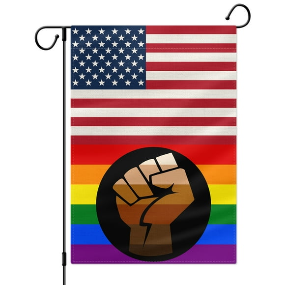 PTEROSAUR US Black Power Fist Pride Garden Flag, African American LGBT Pride Rainbow Flag, 12.5x18 inch Vertical Double Sided Burlap for House Yard Lawn Outdoor Decoration