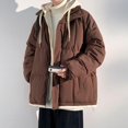 thumbnail image 4 of Timoontee Men's Winter Hooded Coats Relaxed Thickened Warm Jacket Coats Casual Comfy Hoodies Fashion Solid Full Zip Quilted Outerwear Coat Brown S, 4 of 5