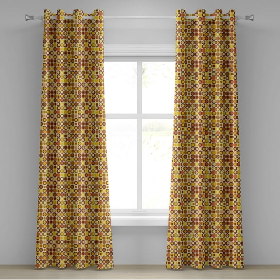 Ambesonne Mid Century Grommet Curtain, Design Retro Square, 50" x 108", Brown Yellow Coral