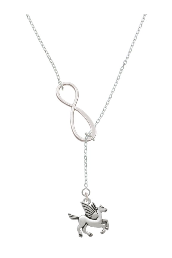Silvertone Medium Pegasus Silver tone Elegant Infinity Lariat Necklace