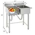 thumbnail image 2 of Stainless Steel Sink 2 Compartment Free Standing Utility Sink,Commercial Restaurant Kitchen Sink,Outdoor Sink Set w/Pull-out Faucet,Adjustable Legs,Clog-Free Drain System for Kitchen,Restaurant, 2 of 9