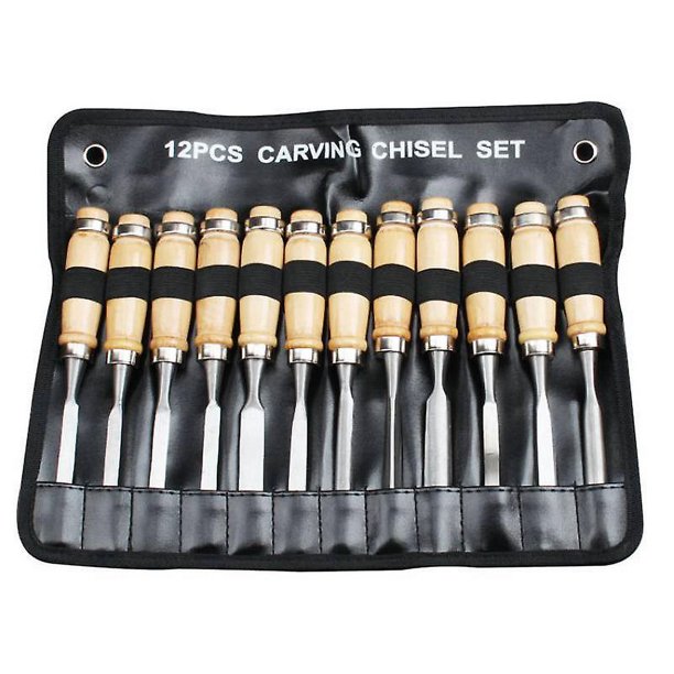 12 unids/set tallado cincel herramientas de tallado de madera suministros de carpintería con bolsa de almacenamiento