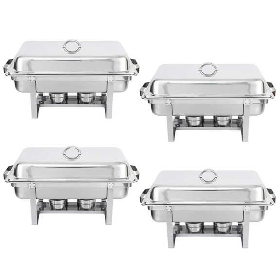 SuperDeal 4 Pack Stainless Steel Chafing Dishes Rectangular 8 Quart Buffet Tray Silver
