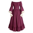 thumbnail image 5 of BRGZLK Renaissance Medieval Dress for Women Victorian Gothic Off Shoulder Lace Up Waist Bell Sleeve Maxi Long Dresses Halloween Stage Costume, Women Outfits Pink 3XL, 5 of 6
